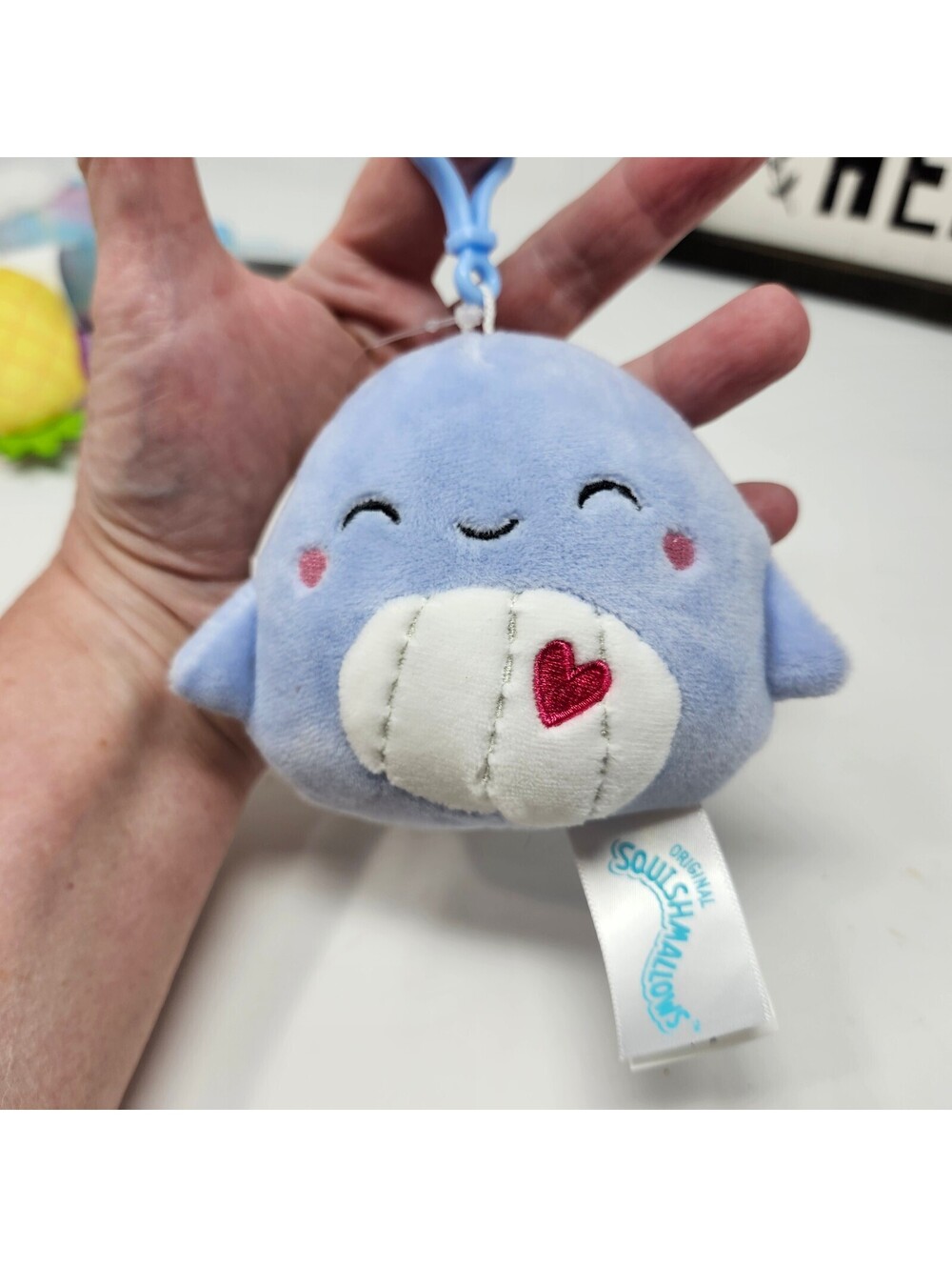 Squishmallows Samir Blue Whale Valentine 3.5" Clip-On Plush #919-3 w/ Tag